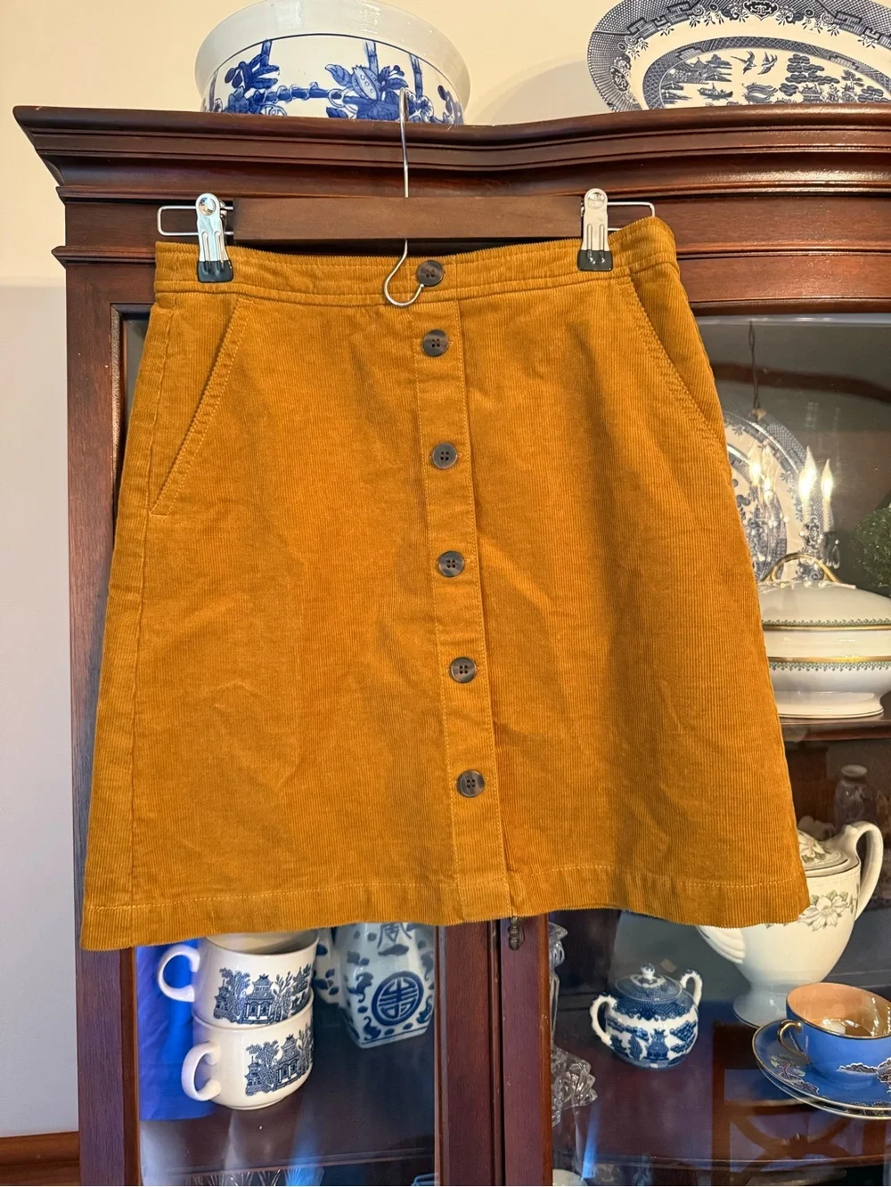 J. Crew Button-Front Corduroy Skirt - Mustard Size 0 NWOT